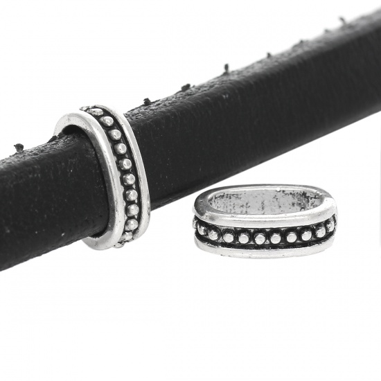 Immagine di Lega di Zinco Separatori Perline Addetti Cinturini per Orologi Ovale Argento Antico Circa 14mm x 10mm, Foro: Circa 11mm x 6.7mm, 100 Pz