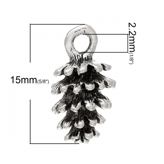 Picture of Zinc Metal Alloy Charm Pendants Pine Cone Antique Silver 15mm( 5/8") x 8mm( 3/8"), 50 PCs