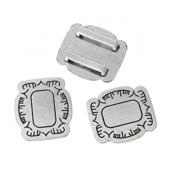 Picture of Zinc Based Alloy Slide Beads Rectangle Antique Silver Carved About 25mm x 22mm(1" x 7/8"), Hole: Approx 14mm x 2.5mm, 30 PCs