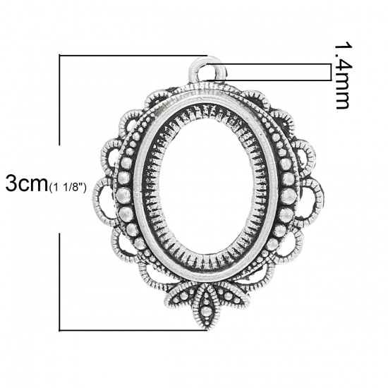 Immagine di Lega di Zinco Charm Ciondoli Ovale Argento Antico Basi per Cabochon Addetti 18mm x 13mm 3cm x 25mm, 50 Pz
