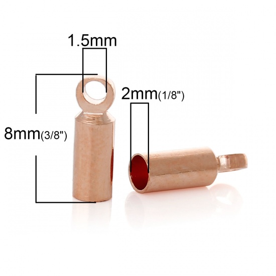 Picture of Brass Cord End Caps For Jewelry Necklace Bracelet Cylinder Rose Gold (Fits 2mm Cord) 8mm( 3/8") x 2.5mm( 1/8"), 200 PCs                                                                                                                                       