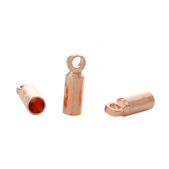 Picture of Brass Cord End Caps For Jewelry Necklace Bracelet Cylinder Rose Gold (Fits 2mm Cord) 8mm( 3/8") x 2.5mm( 1/8"), 200 PCs                                                                                                                                       