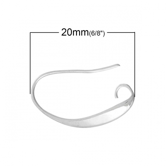 Picture of Brass Ear Wire Hooks Earring Findings Silver Plated W/ Loop 20mm( 6/8") x 11mm( 3/8"), Post/ Wire Size: (21 gauge), 20 PCs                                                                                                                                    