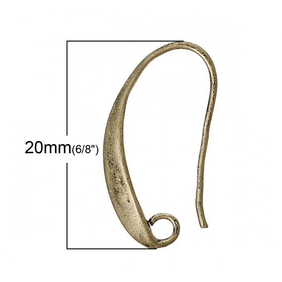 Picture of Brass Ear Wire Hooks Earring Findings Antique Bronze W/ Loop 20mm( 6/8") x 11mm( 3/8"), Post/ Wire Size: (21 gauge), 20 PCs                                                                                                                                   