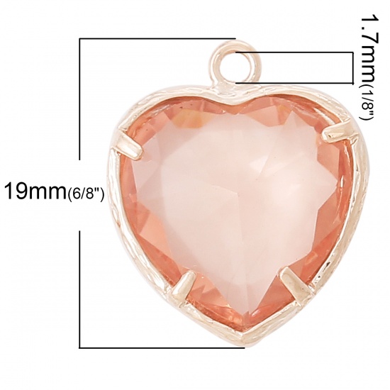 Image de Pierre de Naisssance novembre Pendentifs en Laiton+Strass en Résine Forme Cœur Or Rose, 19mm x 16mm, 5 Pièces