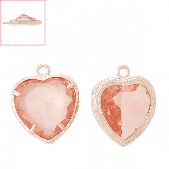 Image de Pierre de Naisssance novembre Pendentifs en Laiton+Strass en Résine Forme Cœur Or Rose, 19mm x 16mm, 5 Pièces