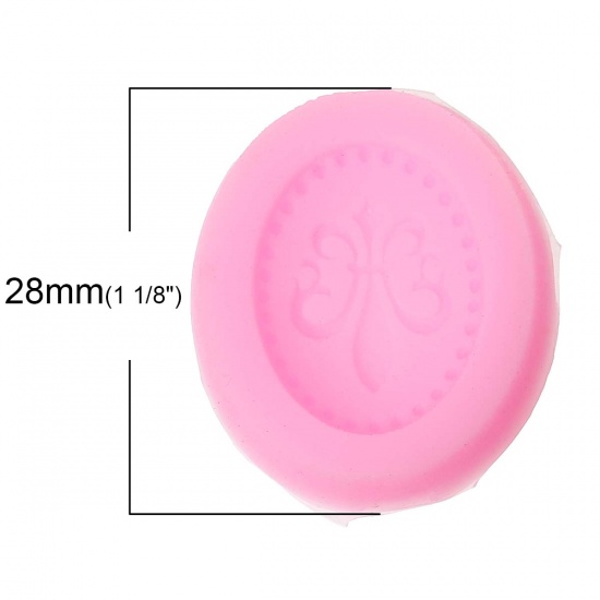 Picture of Silicone Mould For Polymer Clay Craft Oval At Random Flower-de-luce Carved 28mm x23mm(1 1/8" x 7/8"), 1 Piece