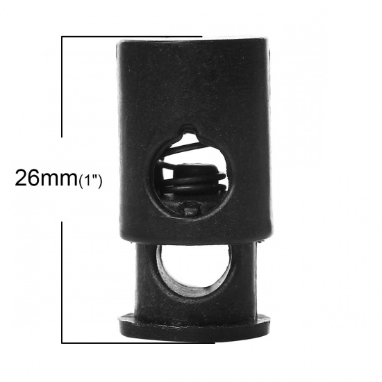 Picture of Plastic Cord Lock Stopper Spring For Clothing & Shoe Lace Column Black 26mm x 14mm(1" x 4/8"),100PCs
