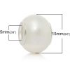 Immagine di Vetro Stile Europeo Perline Tondo Bianco Tono Argento Circa 15mm Dia, Foro: Circa 5.0mm, 30 Pz