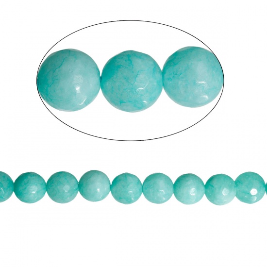 Immagine di (Grado B) Agata (Tintura) Sciolto Perline Tondo Verde Blu Sezione Sfaccettato Circa 8mm Dia., Foro: Circa 1mm, lunghezza: 38.7cm, 1 Filo (Circa 48 Pezzi/Treccia)
