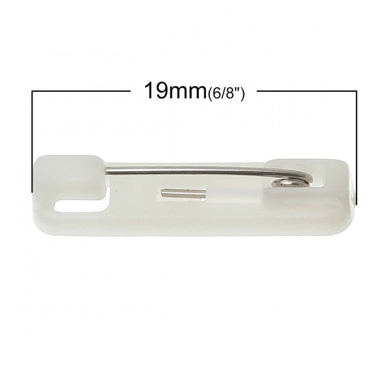 Picture of Plastic Safety Pin Brooches White 22mm( 7/8") x 5mm( 2/8"), 200 PCs