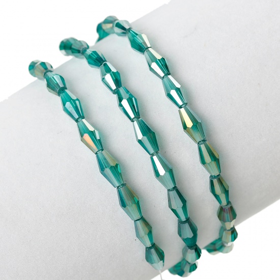 Picture of Crystal Glass Loose Beads Oval Green AB Color Faceted 8mm x 4mm,57cm long,2 Strands(approx 72PCs/Strand)