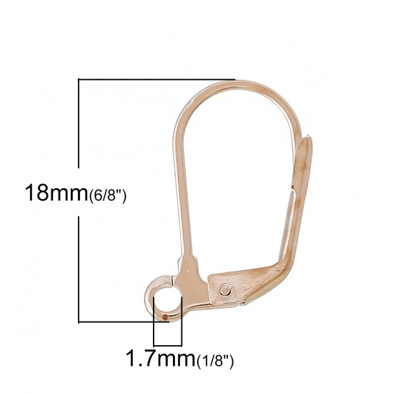 Picture of Zinc Based Alloy Lever Back Clips Earring Findings Rose Gold W/ Loop 18mm x 11mm( 6/8" x 3/8"), 50 PCs