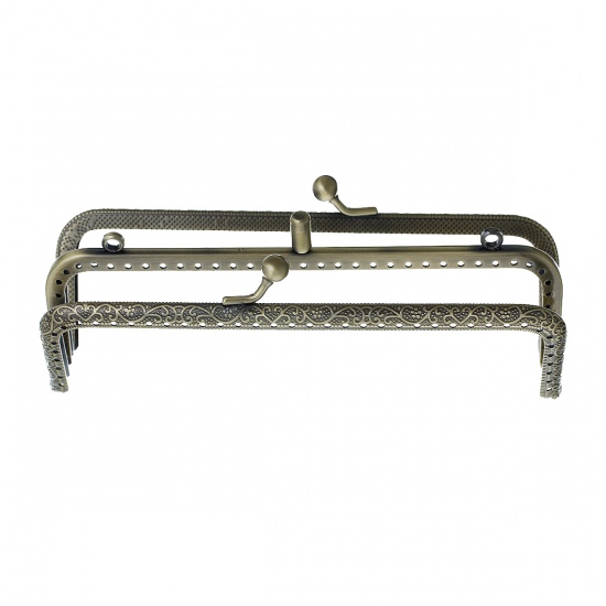 Picture of Zinc Based Alloy Kiss Clasp Lock Purse Double Frame Arch Antique Bronze 15.4cm x6.8cm(6 1/8" x2 5/8"), Open Size: 15.4x12.9cm(6 1/8"x5 1/8"), 2 PCs