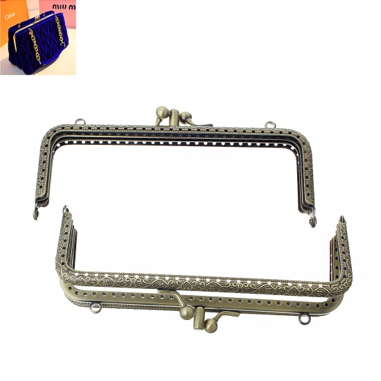 Picture of Zinc Based Alloy Kiss Clasp Lock Purse Double Frame Arch Antique Bronze 15.4cm x6.8cm(6 1/8" x2 5/8"), Open Size: 15.4x12.9cm(6 1/8"x5 1/8"), 2 PCs