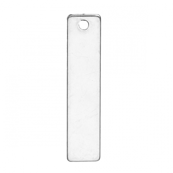 Picture of 304 Stainless Steel Blank Stamping Tags Pendants Rectangle Silver Tone One-sided Polishing 4cm x 9mm, 10 PCs