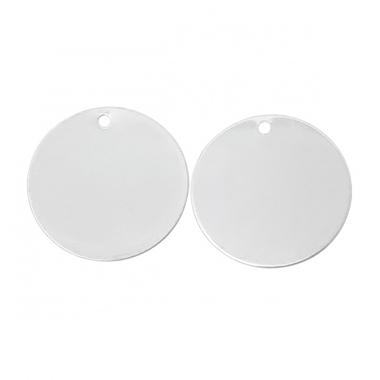 Picture of Brass Blank Stamping Tags Charm Pendants Round Silver Plated 15mm( 5/8") Dia, 50 PCs                                                                                                                                                                          