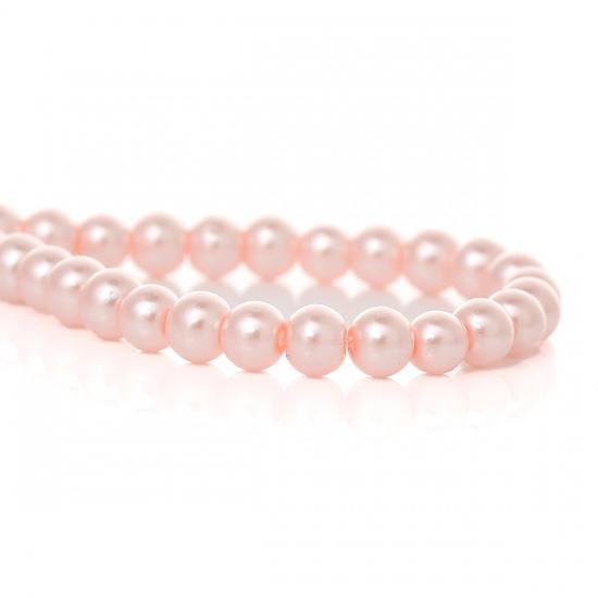 Image de Perles en Verre Forme Rond Rose Imitation Perles, Diamètre: 4mm, Tailles de Trous: 1mm, 5 Enfilades 81cm Long/Enfliade, 217PCs/Enfilade
