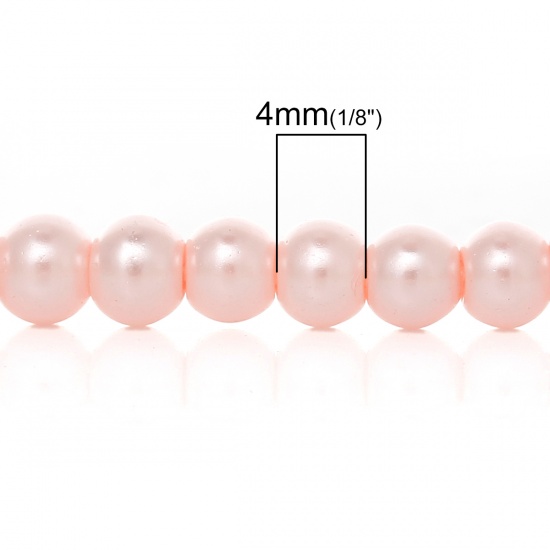 Image de Perles en Verre Forme Rond Rose Imitation Perles, Diamètre: 4mm, Tailles de Trous: 1mm, 5 Enfilades 81cm Long/Enfliade, 217PCs/Enfilade