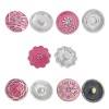 Picture of Zinc Metal Alloy Snap Buttons Mixed Silver Tone Pattern Carved Rhinestone Pink Enamel Fit Snap Button Bracelets 21mm x21mm( 7/8" x 7/8") - 20mm( 6/8") Dia., Knob Size: 5.5mm( 2/8"), 5 PCs