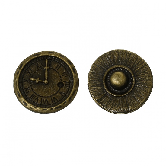 Imagen de Aleación Snap Joyería Botón Ajuste a Pulseras Ronda Tono Bronce Reloj 18mm Diámetro, tamaño de perilla: 4.8mm , 20 Unidades