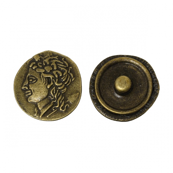 Image de Chunk Snap Buttons Fit Chunk Bracelets Round Antique Bronze Message Person Pattern Carved 22mm x 21mm( 7/8" x 7/8"),Knob:5.5mm,10PCs