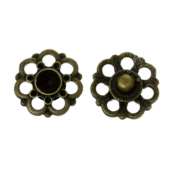 Image de Chunk Snap Buttons Fit Chunk Bracelets Flower Antique Bronze(Can Hold ss6 Rhinestone,6mm Rhinestone) Hollow 18mm( 6/8") Dia,Knob:4.8mm,20PCs