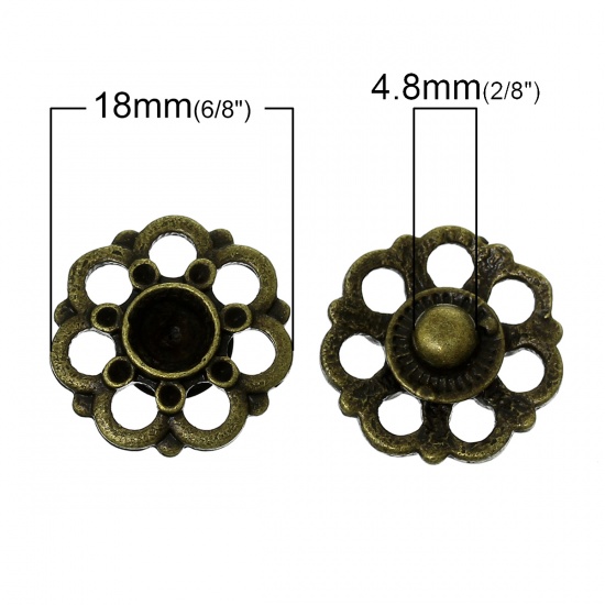 Immagine di Chunk Snap Buttons Fit Chunk Bracelets Flower Antique Bronze(Can Hold ss6 Rhinestone,6mm Rhinestone) Hollow 18mm( 6/8") Dia,Knob:4.8mm,20PCs