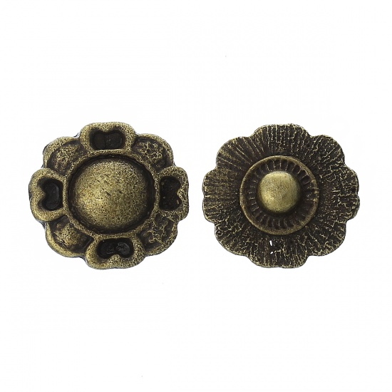 Image de Chunk Snap Buttons Fit Chunk Bracelets Flower Antique Bronze(Can Hold 6mm Rhinestone) 18mm x 16mm,Knob:4.8mm,20PCs
