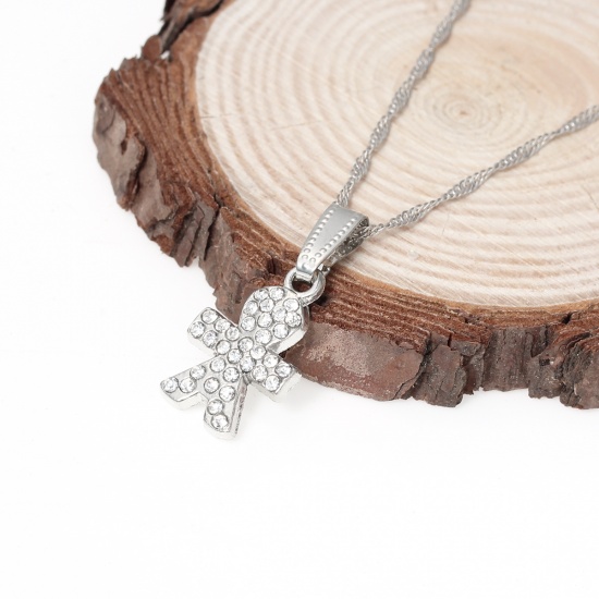 Picture of Jewelry Necklace Lovely Boy Silver Tone Clear Rhinestone 44.5cm(17 4/8") long, 5 PCs