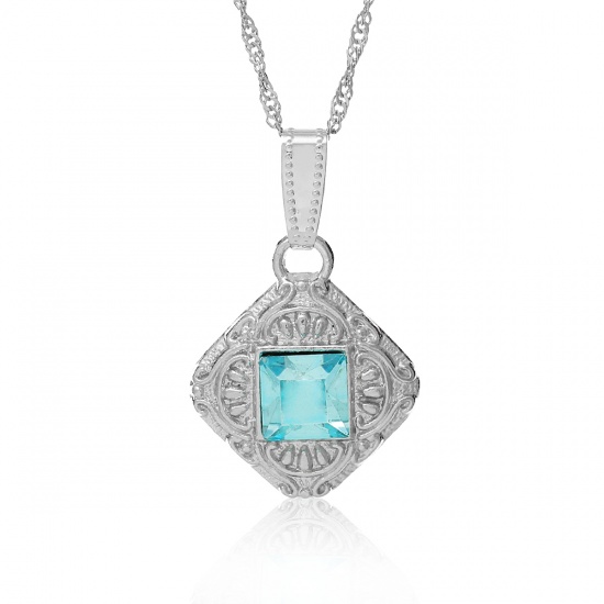 Picture of Jewelry Necklace Rhombus Silver Tone Blue Acrylic Rhinestone 44.5cm(17 4/8") long, 5 PCs