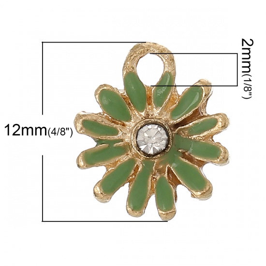 Immagine di Lega + Strass Charm Ciondoli Fiore Oro Placcato Nulla Disegno Trasparente Strass 12.0mm x 11.0mm, 10 Pz