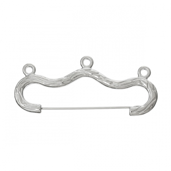 Picture of Brooches Findings Hanger 3 Loops Silver Tone (Lead,Nickel Free) 4.6cm x 2cm(1 6/8" x 6/8"),20PCs  