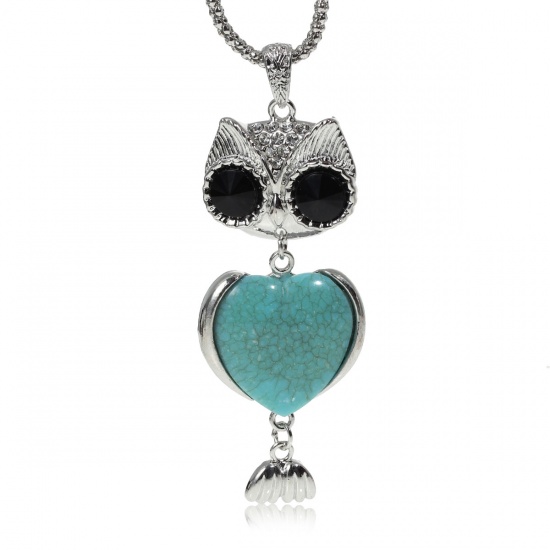 Immagine di Collana Gufo Animale Tono Argento Trasparente Strass 1 Pz