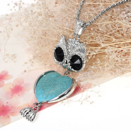 Immagine di Collana Gufo Animale Tono Argento Trasparente Strass 1 Pz