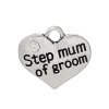Image de Breloques en Alliage de Zinc Cœur Argent Vieilli à Strass Transparent Gravé Mots "Step Mum Of Groom" 17mm x 15mm, 20 Pcs
