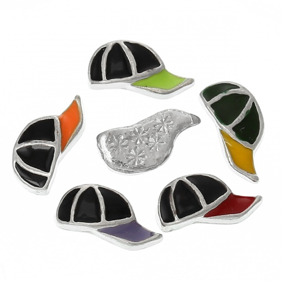 Immagine di Lega di Zinco Cabochon per Abbellimento Cappello Tono Argento Smalto Nulla Disegno 9.0mm x 4.5mm, 20 Pz