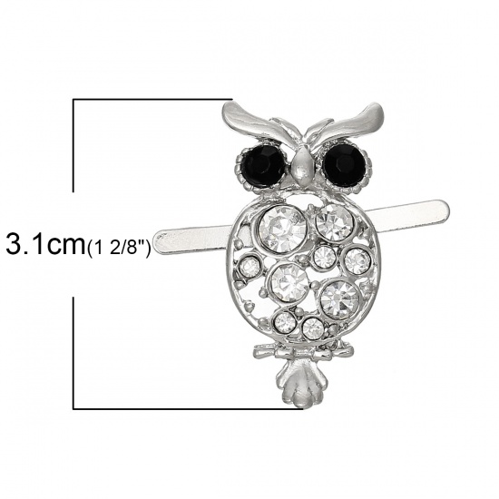 Picture of Shoe Clips Buckles Accessory Owl Halloween Silver Tone Black Clear Rhinestone 3.1cm x 3cm,5PCs 