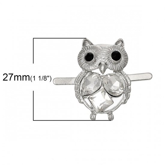 Picture of Shoe Clips Buckles Accessory Owl Halloween Silver Tone Clear Rhinestone 3.3cm x 2.7cm,5PCs