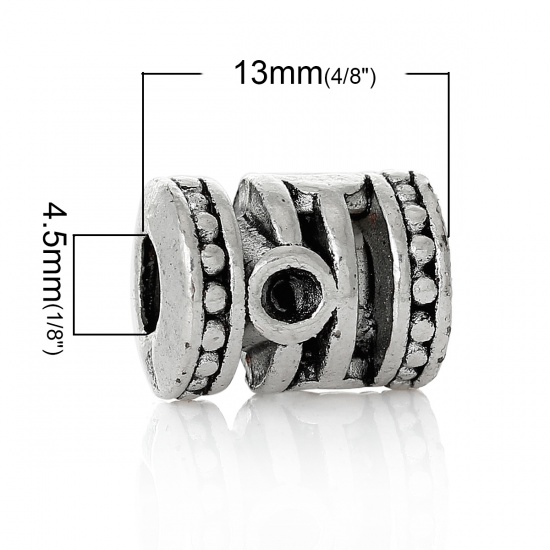 Immagine di Lega di Zinco Stile Europeo Perline Cilindrico Argento Antico Circa 13.0mm x 9.0mm, Foro: Circa 4.5mm, 30 Pz