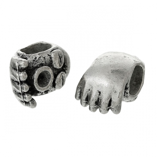 Immagine di Gioielli Oceano Lega di Zinco Stile Europeo Perline Polpo Argento Antico Circa 13.0mm x 9.0mm, Foro: Circa 5.0mm, 50 Pz