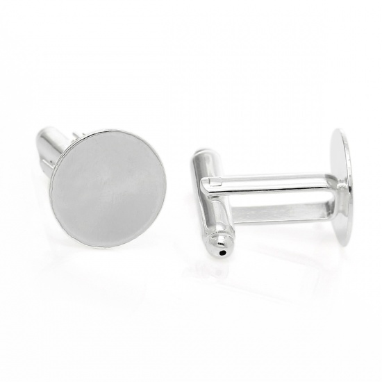 Picture of Brass Cuff Links Round Silver Plated 25mm(1") x 14mm( 4/8"), 10 PCs                                                                                                                                                                                           