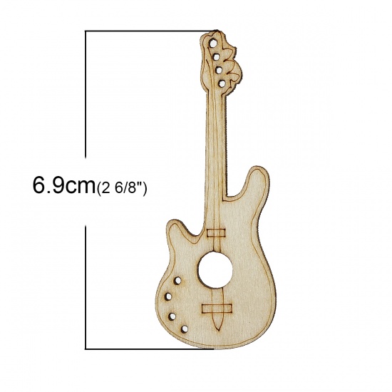 Picture of Wood Embellishment Scrapbooking Guitar Natural 6.9cm x 2.6cm,50PCs