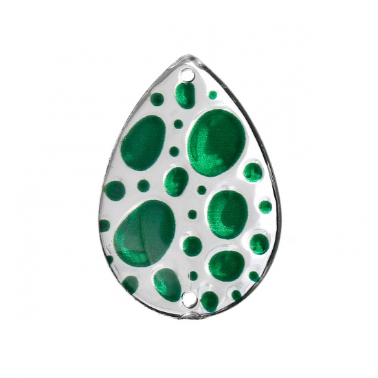 Immagine di Acrilato Connettore Accessori Goccia Tono Argento Verde Nulla Disegno 29.0mm x 20.0mm, 10 Pz