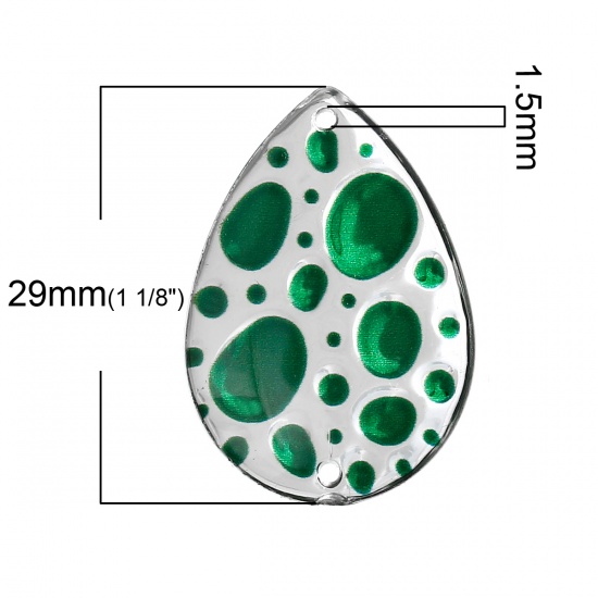 Immagine di Acrilato Connettore Accessori Goccia Tono Argento Verde Nulla Disegno 29.0mm x 20.0mm, 10 Pz