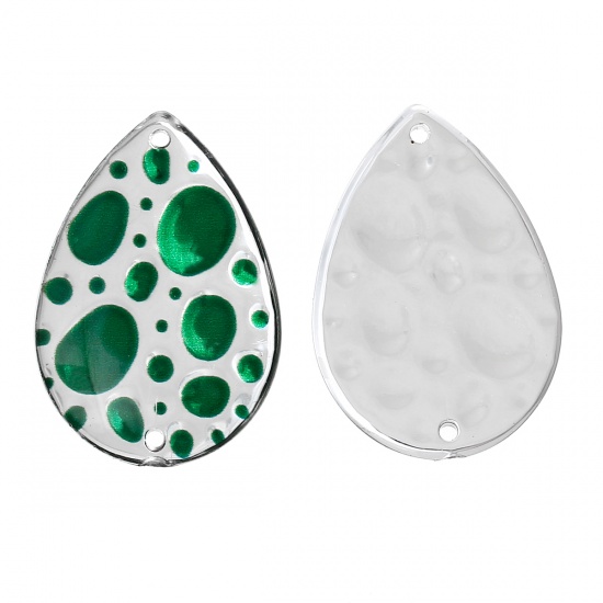 Immagine di Acrilato Connettore Accessori Goccia Tono Argento Verde Nulla Disegno 29.0mm x 20.0mm, 10 Pz