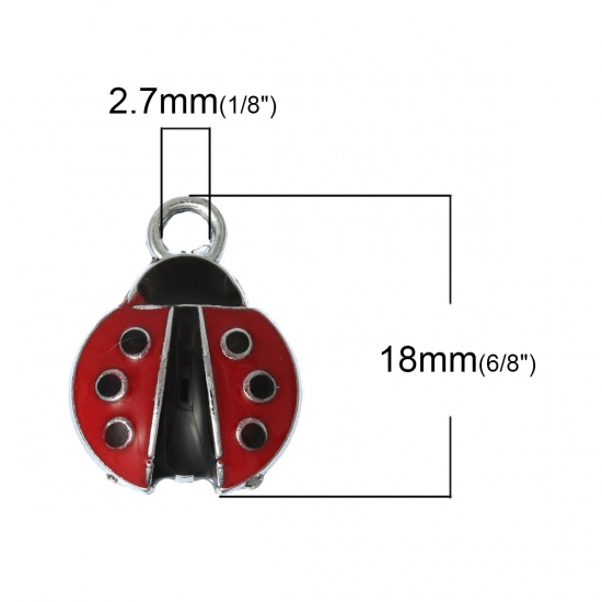 Immagine di Lega di Zinco Charm Ciondoli Coccinella Tono Argento Nulla Disegno 18mm x 14mm, 20 Pz