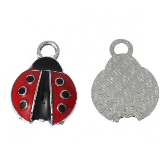 Immagine di Lega di Zinco Charm Ciondoli Coccinella Tono Argento Nulla Disegno 18mm x 14mm, 20 Pz