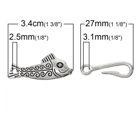 Picture of Hook Clasps Fish Antique Silver Color (Lead,Nickel Free) 5.6cm x 1.4cm,10 Sets