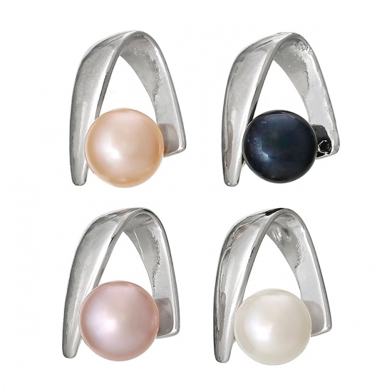 Immagine di Lega di Zinco + Perla Ciondoli Tondo Colore Misto 19.0mm x 14.0mm, 4 Pz 